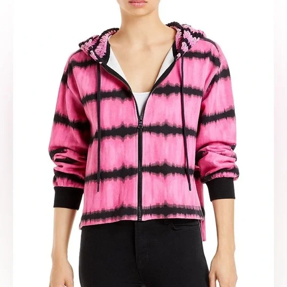 Alice + Olivia Crochet Hooded Tie Dyed Zip-up Hoodie- Cotton Blend - Sma… - Picture 2 of 12